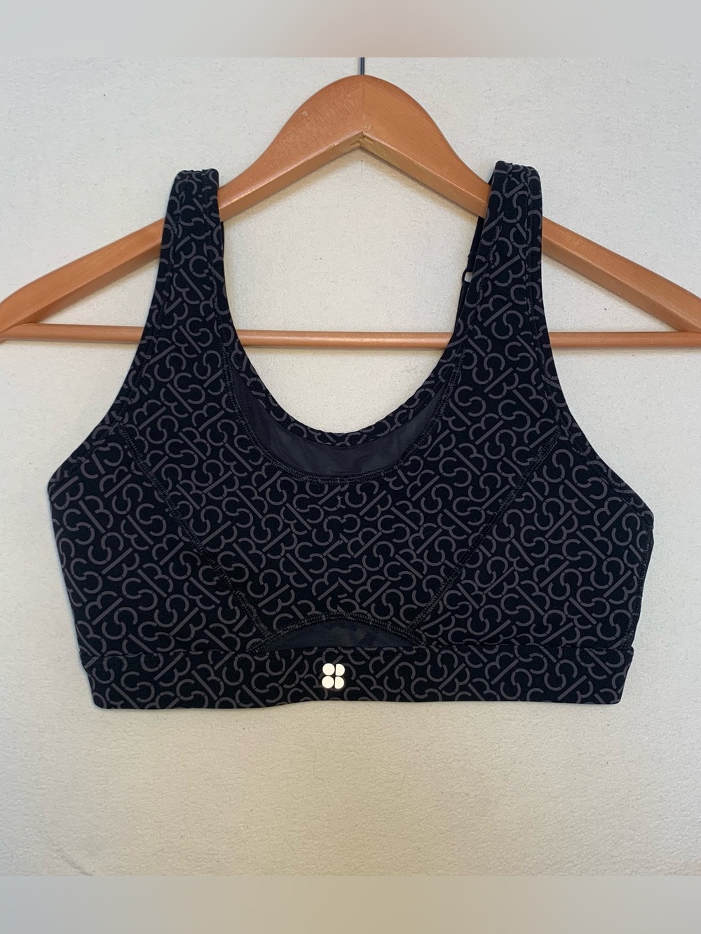 Sweaty Betty Power Icon Running Bra Size 34B Black High Support Padded Logo